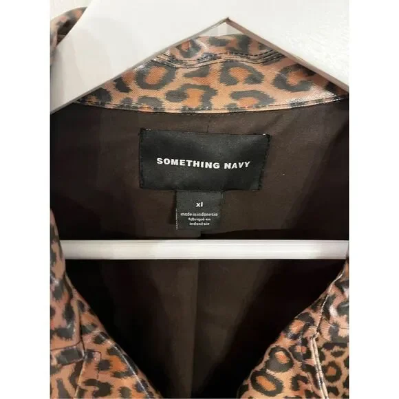 Something Navy Tan Macaroon Leopard Unbelted Rain Coat sz XL NWT - Picture 4 of 8